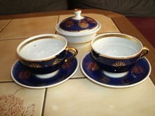 *** 2 Tassen + Zuckerdose * Koboldblau mit Gold *&nbsp; super sch&ouml;n ***