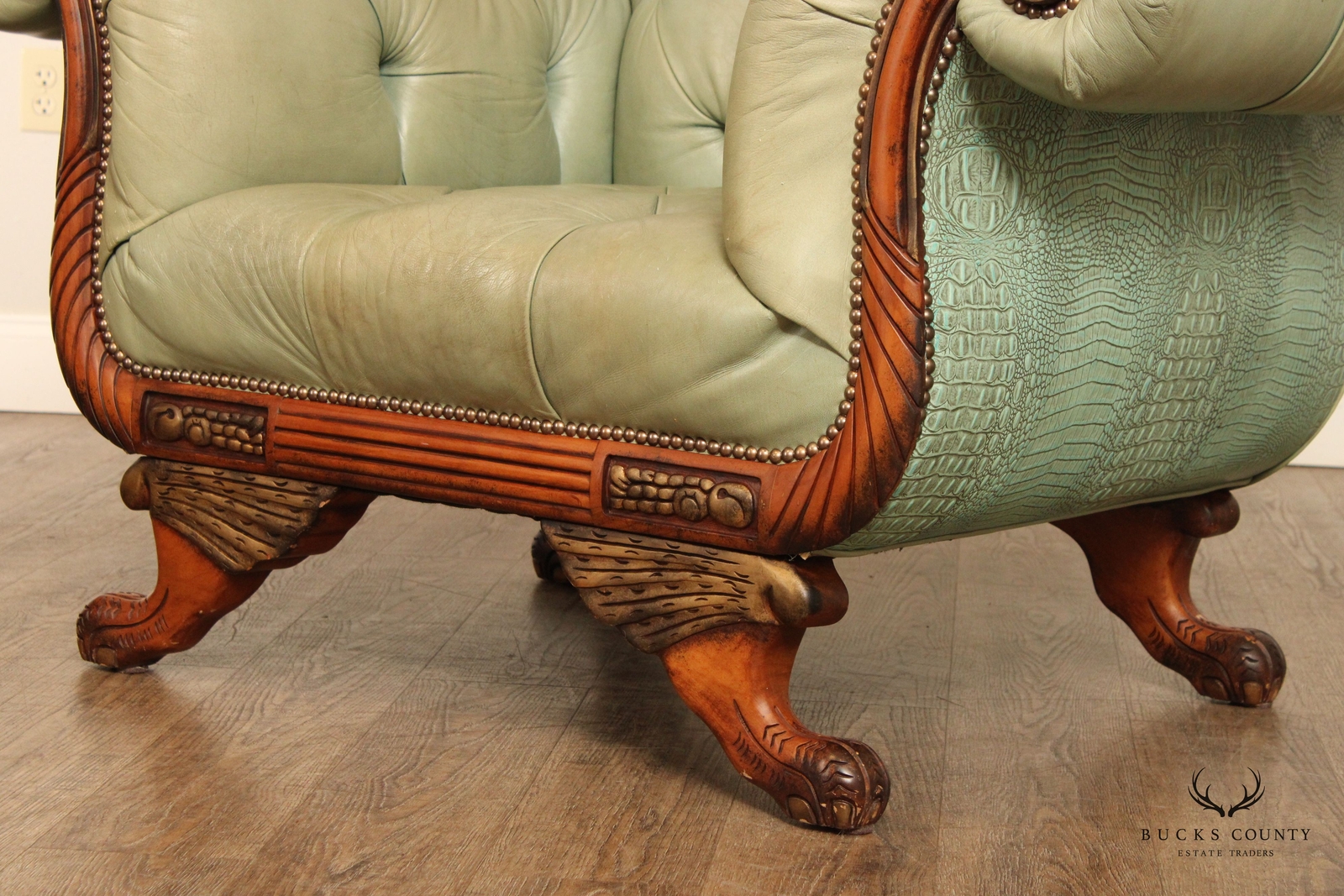 Quality Empire Style Pair of Tufted Leather Lounge Chairs eBay