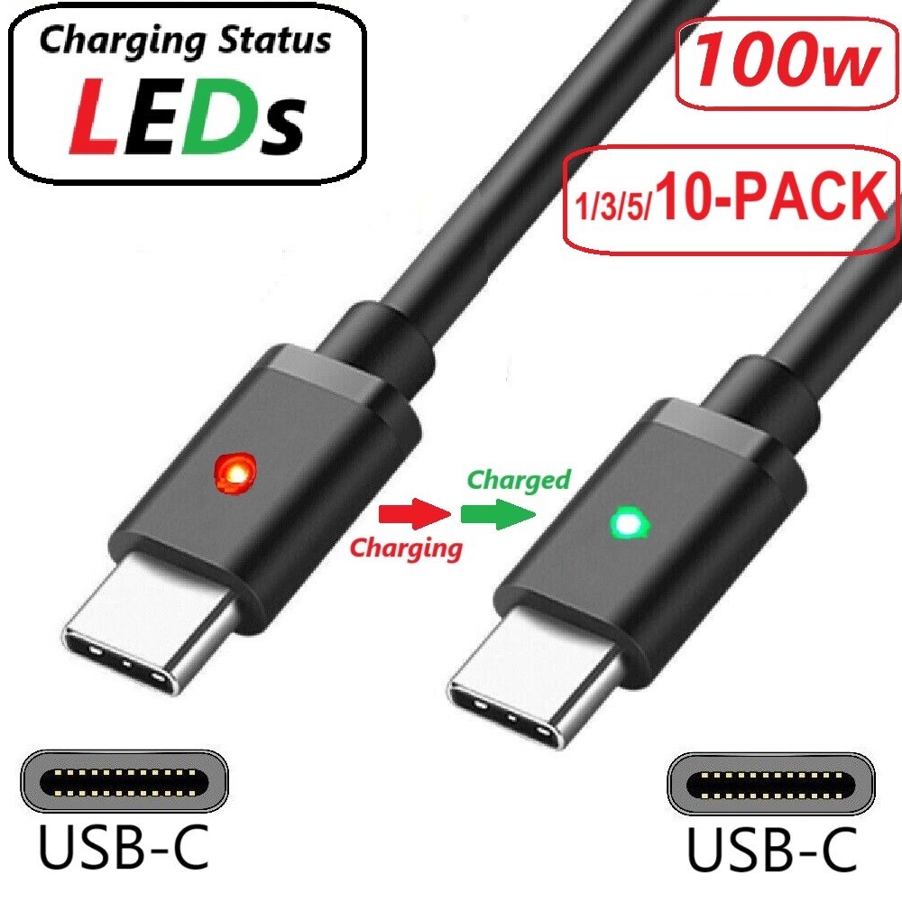 100W Fast Charging USB-C to USB-C Cable with LED for iPhone 15 16 Galaxy Thinqpad
