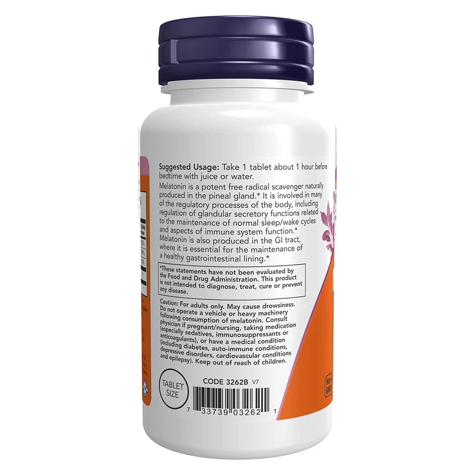 NOW Melatonin 1 mg - 100 Tablets, With CO-Factor nutrients, Healthy Sleep Cycle - Image 3 of 4