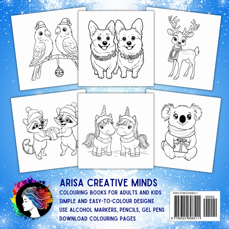 Cute Animals Colouring Book: Big and Easy Winter Designs for Christmas Holidays - Image 2 of 4