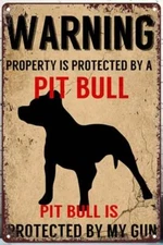 WARNING Sign No Trespassing Metal Sign Pit Bull Attack Dog