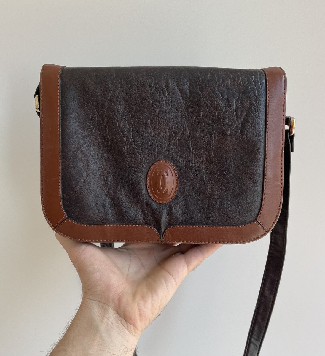 Vintage Cartier Leather Shoulder Logo Bag