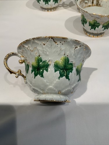 11 Antique Meissen Oak Leaf Design Green Gold Cups Hard To Find Form - Picture 10 of 17