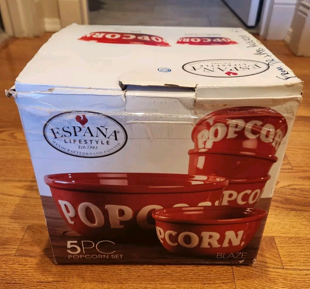 Juego de tazones palomitas rojas de cerámica estilo vida España 1 grande 4 pequeño TOTALMENTE NUEVO