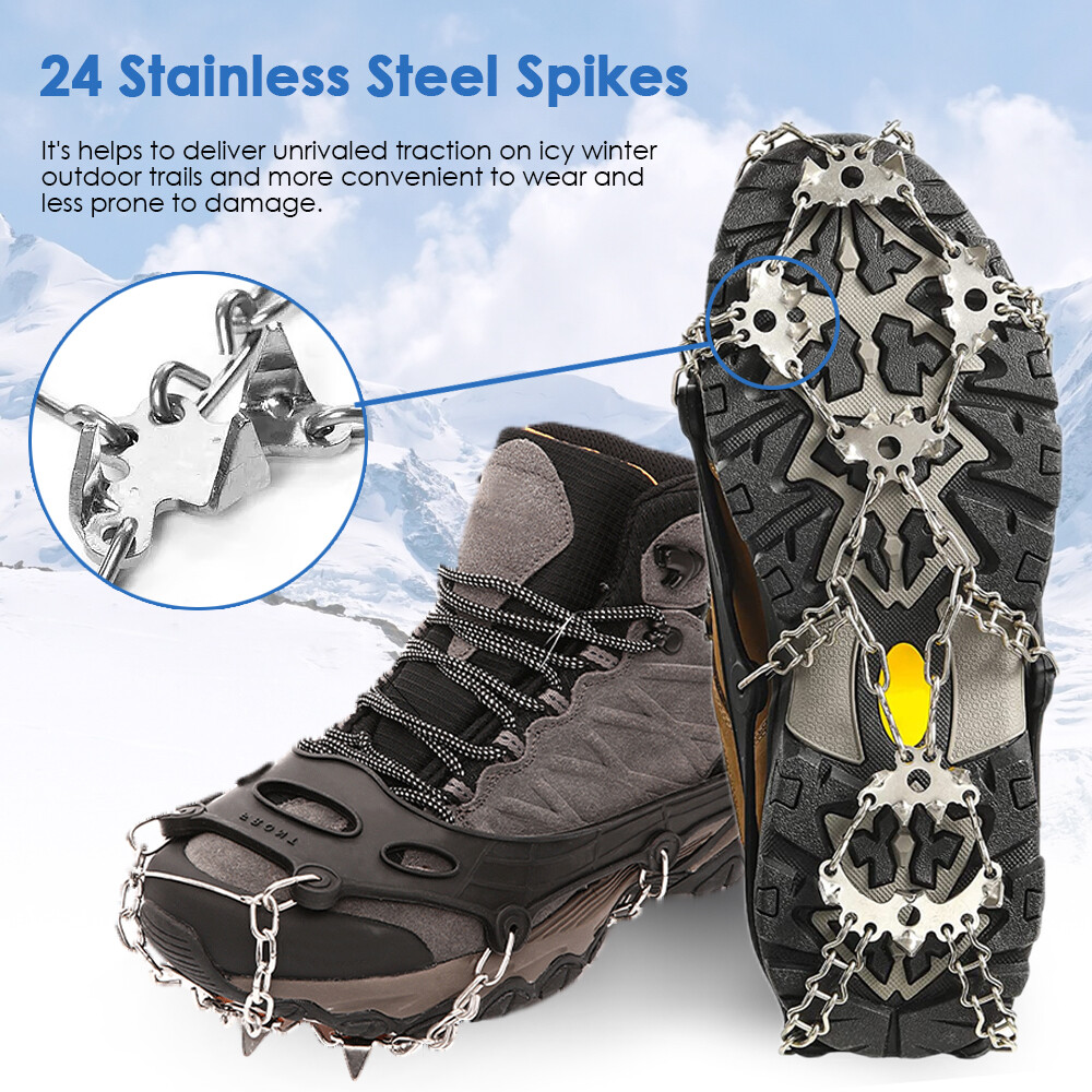 24Teeth Ice Shoes Spike Grip Boots Chain Climbing Mountaineering Crampons Hike eBay