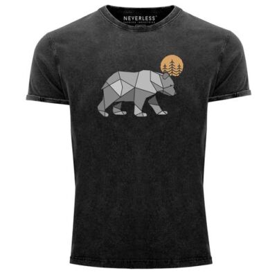 Herren Vintage Shirt Polygon Bär Mond Outdoor Wandern Natur Print Aufdruck