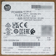 New 25B-D030N104 Allen-Bradley PowerFlex 525 AC Drive 3 Phase 20 Hp 15 Hp