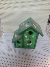 Hanging Birdhouses finches and moths floral handpainted Green wood spring summer