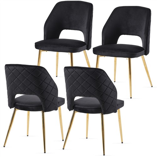 Set of 4 Velvet Dining Chair Upholstered Chair Kitchen Dining Chair w/ Metal Leg - Picture 11 of 48