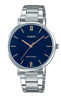 Casio LTP-VT01D-2B Women's Minimalistic Stainless Steel Blue Dial Brown Watch