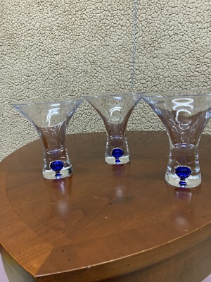 Ciroc Vodka Tapered Cocktail Martini Cosmo Glasses Blue Speckled Ball base 8 oz