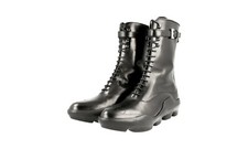 PRADA RUNWAY Leather Platform Combat Boots Booties Black - NEW - US 7 EU 37