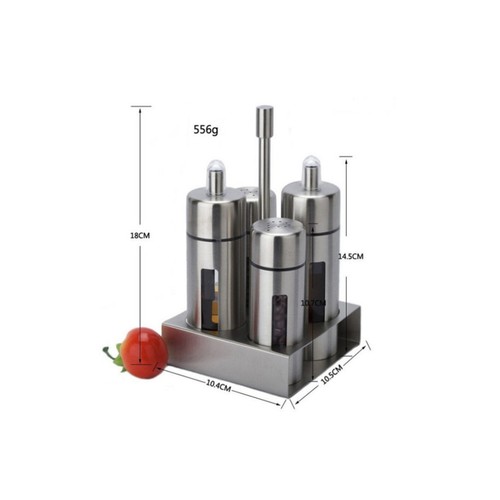 4pc Condiment Holder Bottles Stainless Steel Dispenser Bottles With Storage Rack - Bild 3 von 6