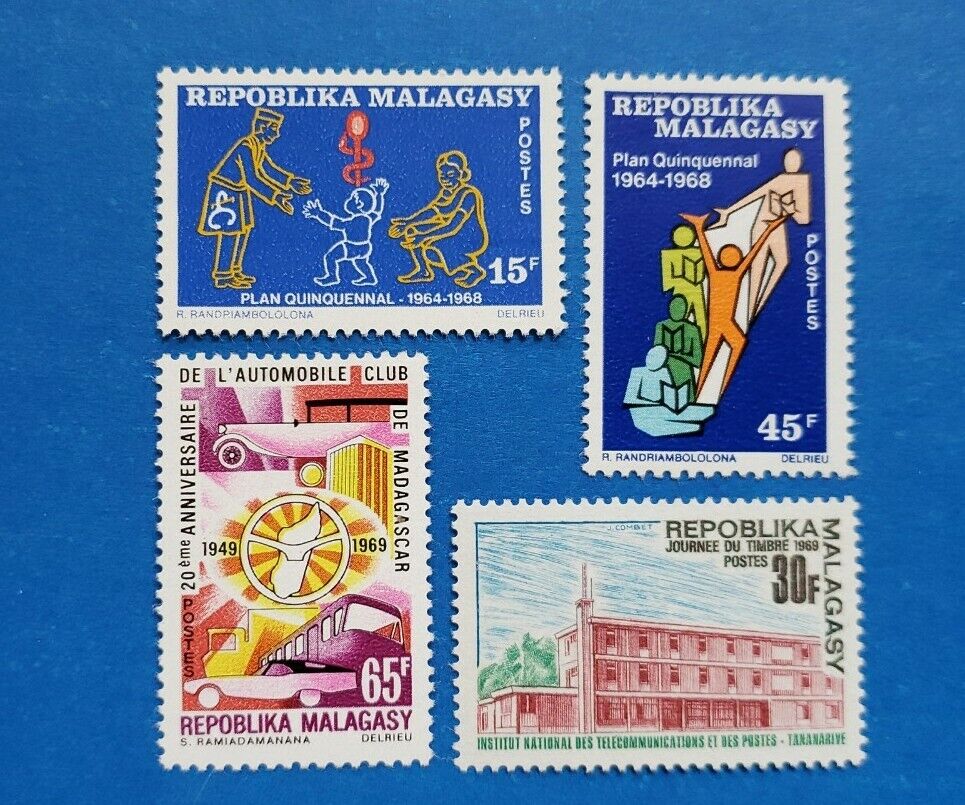 Malagasy Republic Stamps, Scott 420-421, 424-425 Complete Sets M
