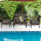 4PCS Patio Garden Outdoor Rattan Wicker Furniture Set Brown