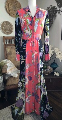 Diane von Furstenberg Dress Curzon Cinch Waist 100% Silk  Black Pink Coral Sz 4