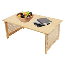 Free Standing Imitation Rattan Coffee Table Rectangular Foldable Bamboo Table