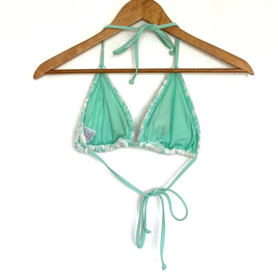 Top de bikini Xhilaration para mujer XL verde blanco ganchillo encaje triángulo acolchado Foto 4 de 4