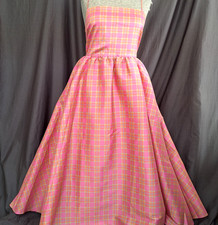 Size 12 NWT Backless Spaghetti Straps Square Bodice Pink Plaid Evening Gown Prom