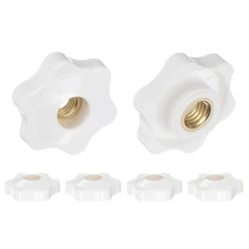 6pcs Star Knobs M8 Thread 32mm Head Through Hole Brass Insert Hand Knob White