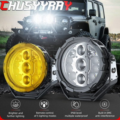 2x Amber 7'' round LED Driving Light Work Light Bar Fog Spot Pods For Ford F150