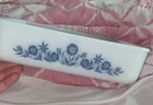 Vintage Glasbake milk glass pan with cornflower blue design