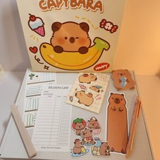 Capybara Kawaii Cartoon Annotation Set w/ Stickers Notepad Pens Reading List