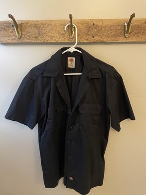 Dickies 1574DN Work Shirt Mens M Black Short Sleeve Twill Poly Cotton. 