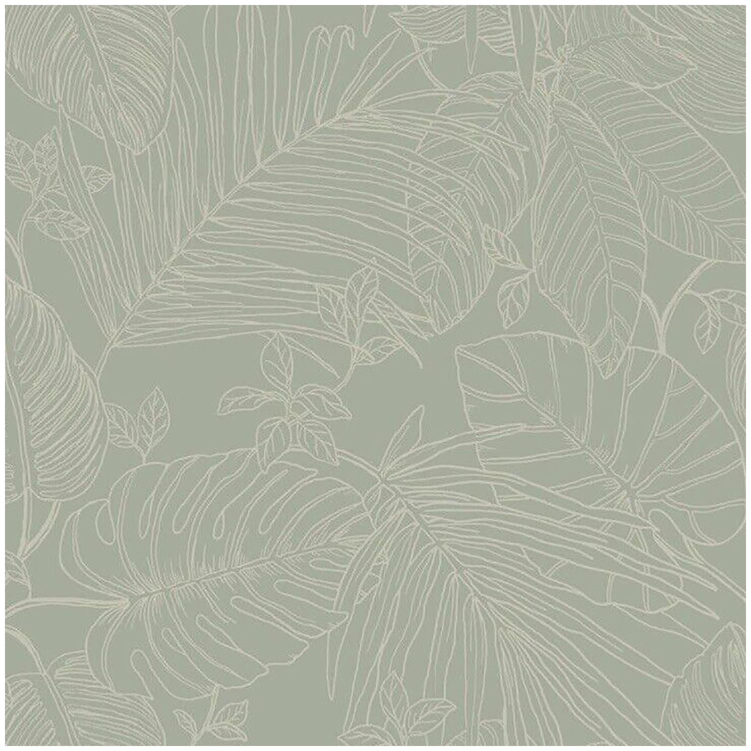 Abstract Leaf Wallpaper Sage Green Botanical Metallic Copper Feature Wall