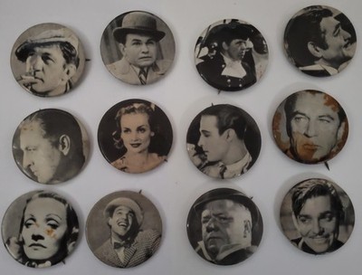 Lot of 12 Diff MOVIE STARS 1960s Sandy Val Graphic Pinback Movie Star Pin Button