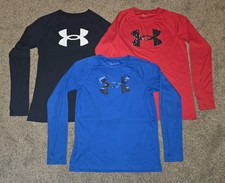 Under Armour Boys Long Sleeve Large Logo Shirts Size YXL Youth Lot of 3