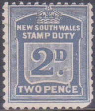 (F366-75) 1901 NSW 2d blue Stamp duty (BY)