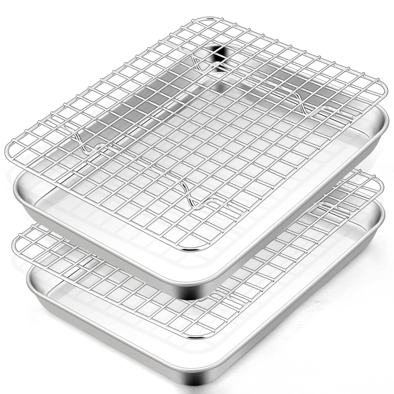 Toaster Oven Pan with Rack Set, 9 x 7 x 1 Inch Stainless Steel Mini Baking Pa...