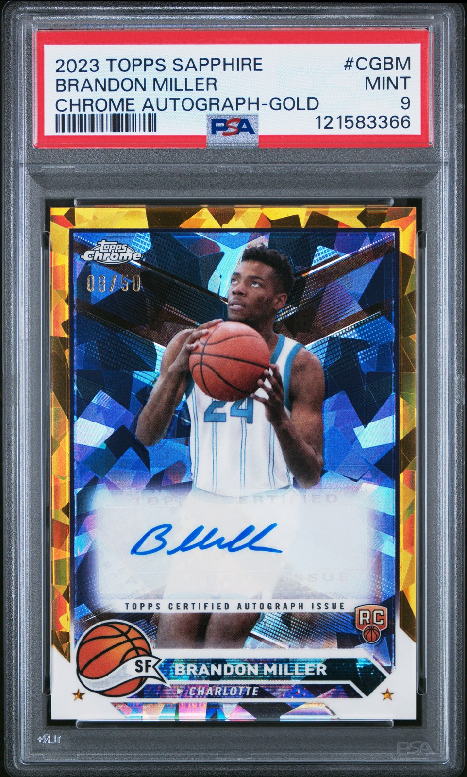 2023 TOPPS CHROME SAPPHIRE ED TOPPS CHROME AUTOS GOLD BRANDON MILLER 8/50 PSA 9