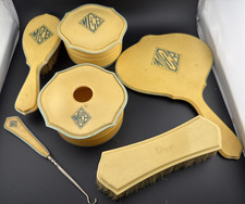Vtg Pyralin Vanity Mixed Set Celluloid Vanity Mirror Brushes Receiver Hook Box