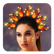 Light Up Fire Headband LED Flame Headpiece Festival Costume Headwear Hallowee...