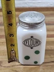 Rare Vintage Hazel-Atlas green Polka Dot Milk Glass flour Shaker