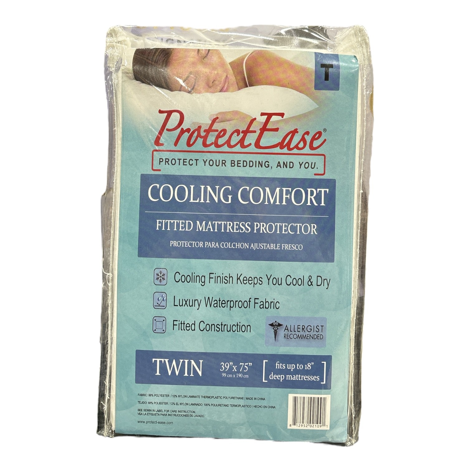 Водонепроницаемый чехол для матраса ProtectEase Cooling Comfort белый Twin 39x75 4790₽