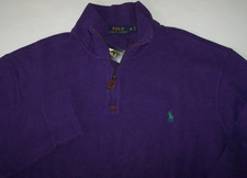 NWT Polo Ralph Lauren RICH PURPLE French Rib Half-Zip Sweater Men XL GREEN PONY