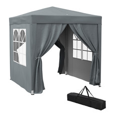 Gazebo Pop Up 2x2m Grigio Acciaio Oxford Copertura Pareti Rimovibili 240cm H Borsa Trasporto UK