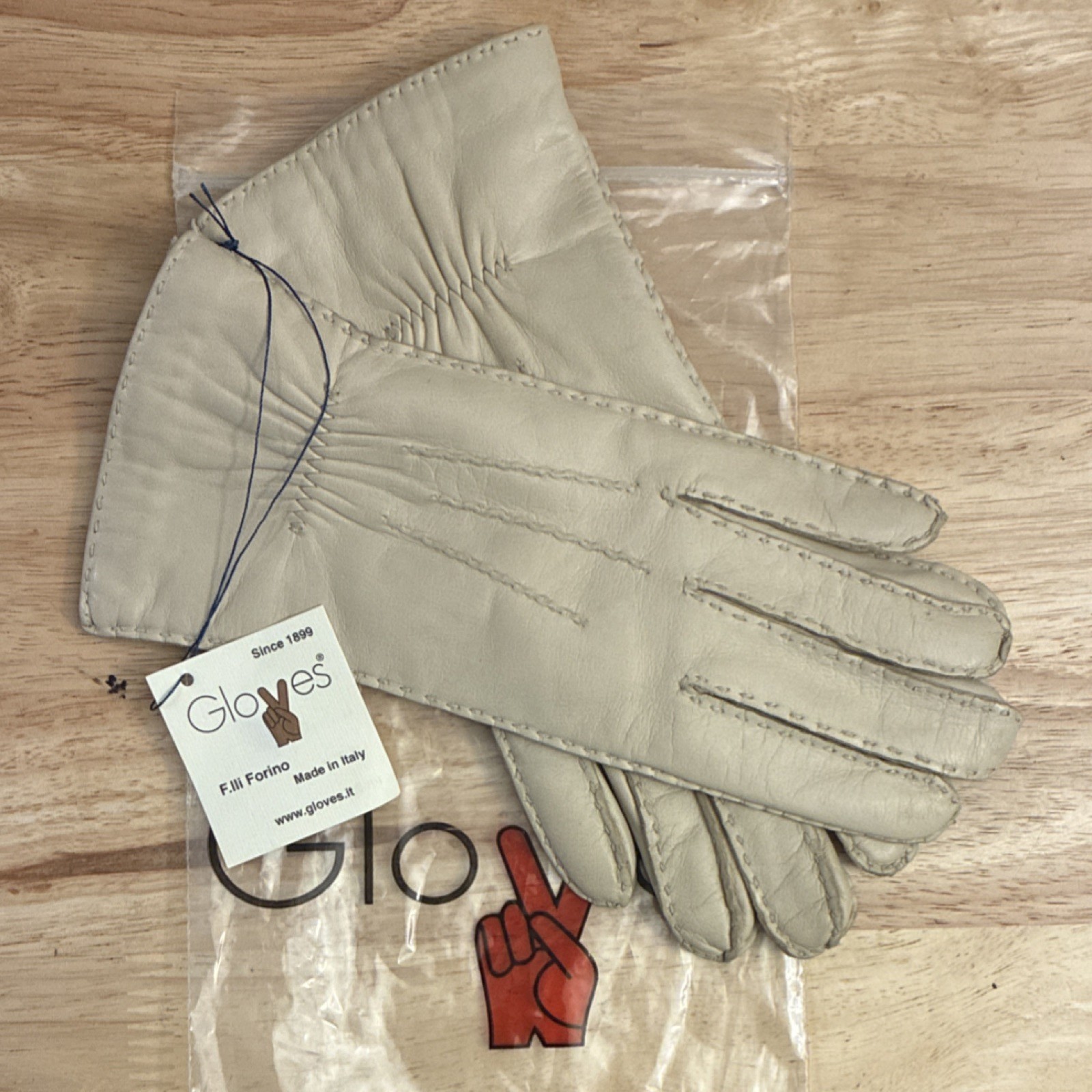 Fratelli Forino Beige Leather Gloves Cashmere Lined Women's Size 6