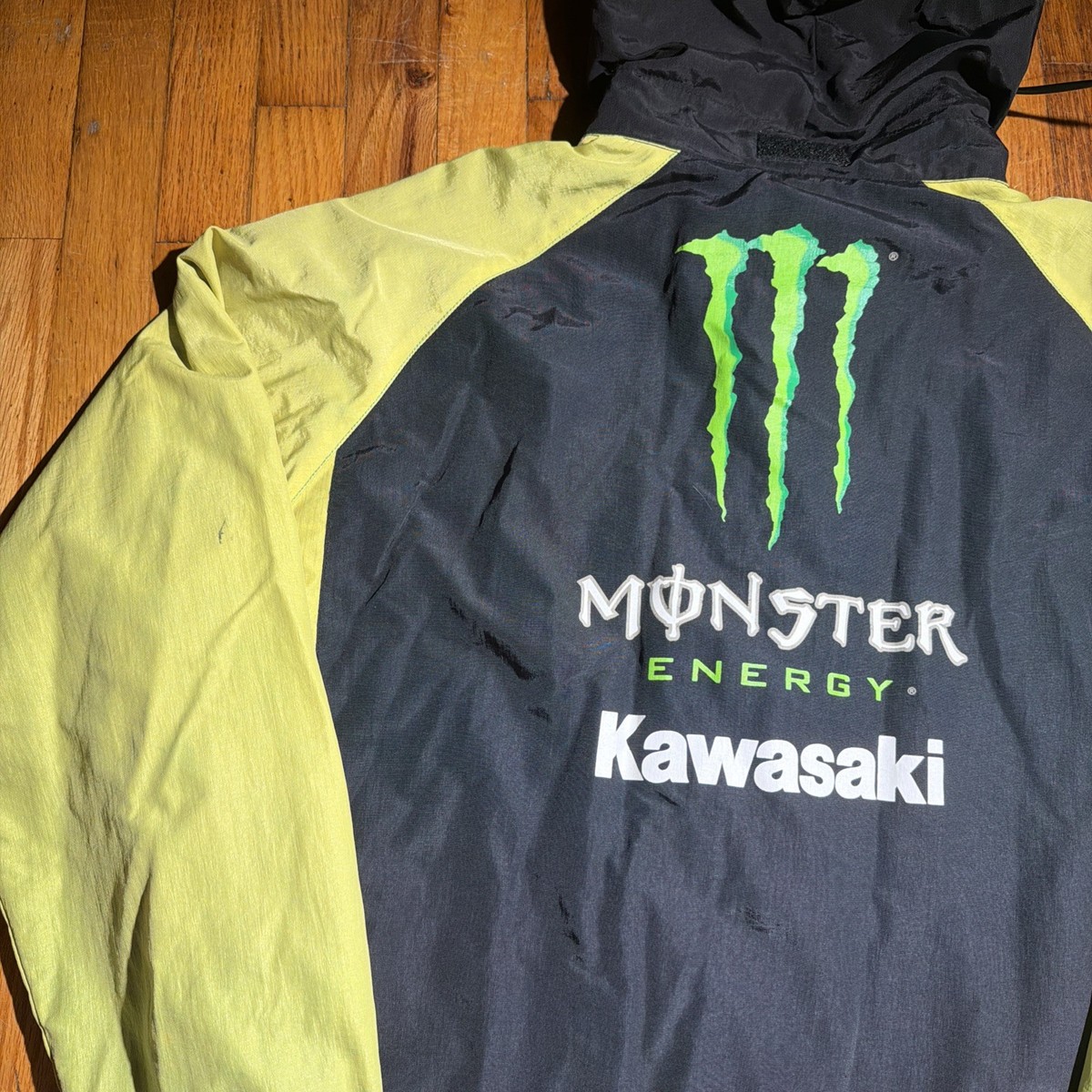 VTG Kawasaki Monster Energy Drink Racing Rain Jacket XL Hoodie