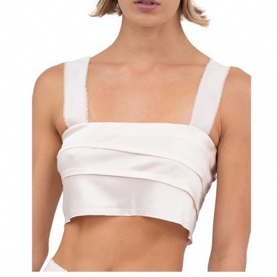Nonchalant Label Cal Cropped Top Champagne Square Neck Tiered Silky LARGE