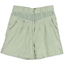 1990s Vintage Shorts High Waist Sage Green Cotton Mesh Yoke Soft Lightweight 14