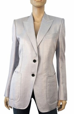 TOM FORD 44 Women's Single Breasted Woven Blue Silk Blend Blazer Jacket 10