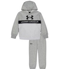 NWT Under Armour Boys Gray White Black Jogging Suit Size 4