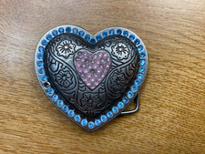 Blue and Pink Rhinestone Heart Belt Buckle