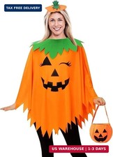 3PCS Halloween Pumpkin Costume for Women Glow in the Dark Pumpkin Poncho Headban