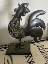 Handmade Metal Rooster Sculpture Indian Artisan Recycled Iron Farmhouse 14x 12”